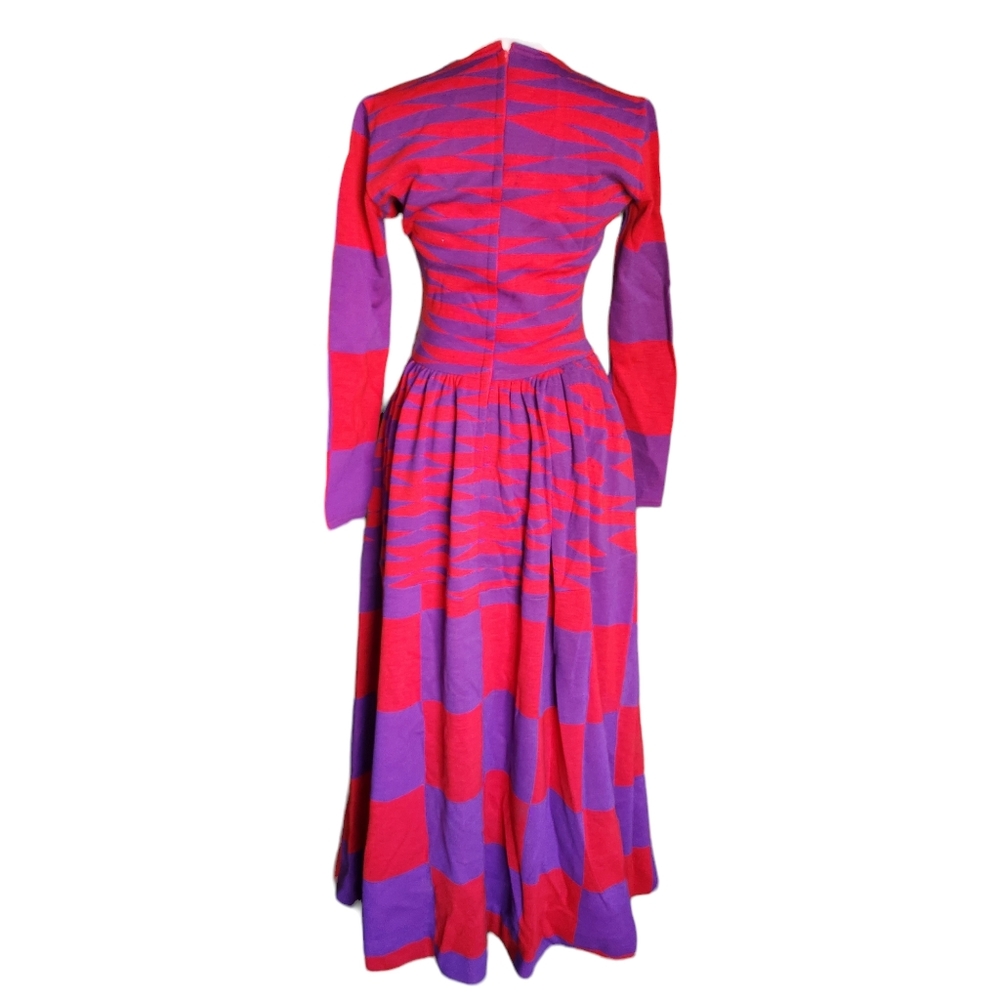 Vintage l. Magnin Rudi Gernreich Purple Red Long Sleeve Dress 10 - Picture 2 of 16